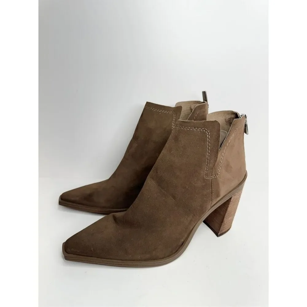 Vince Camuto Ankle Boots Size 9.5 Brown Back Zip Squared‎ Block Heel